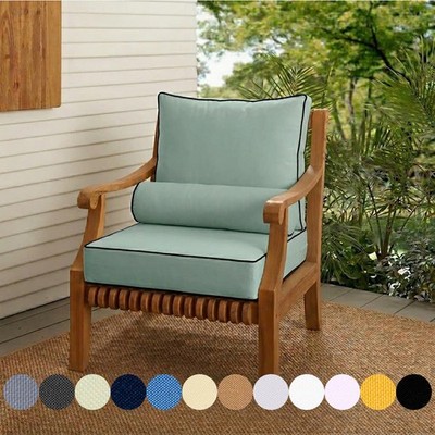 COVER ONLY Contrast Trim Outdoor Deep Seat Cushion & Bolster For Patio Furniture