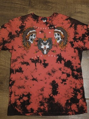 RARE Vtg Men's Affliction LIVE FAST T- Shirt Black Label Rhinestone Tie Dye Red