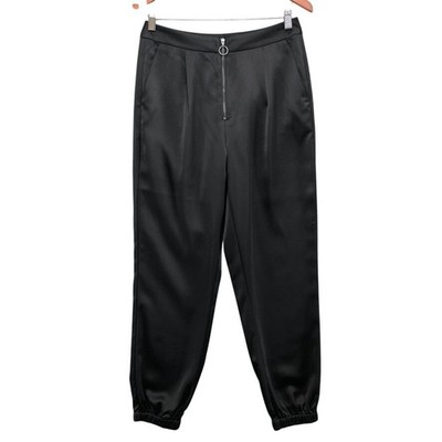 PAIGE Jogger Pants Womens 4 Adult Black Satin High Rise O-Ring Zipper Career