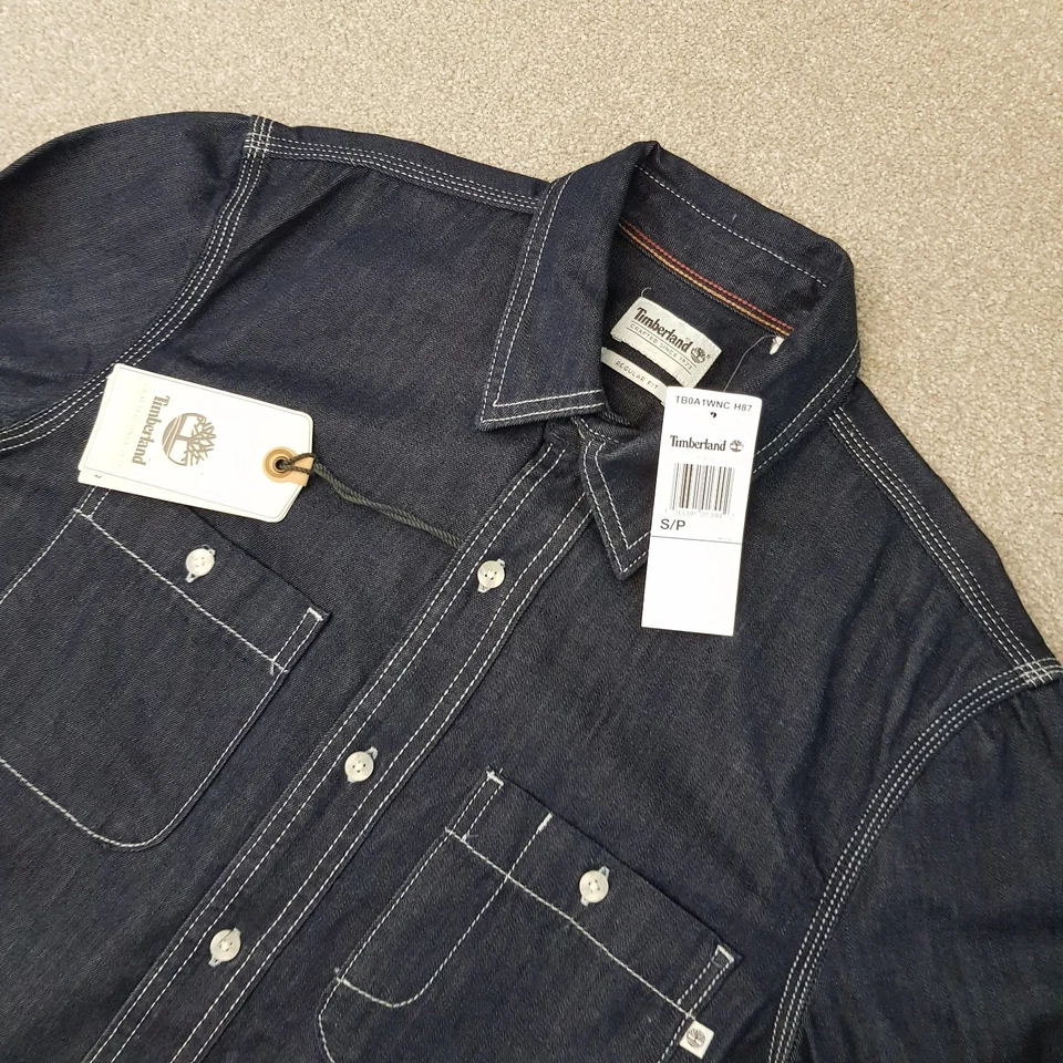 Timberland Mens Shirt Small Blue White Contrast Stitch Overshirt Western Cowboy - Image 2 of 4