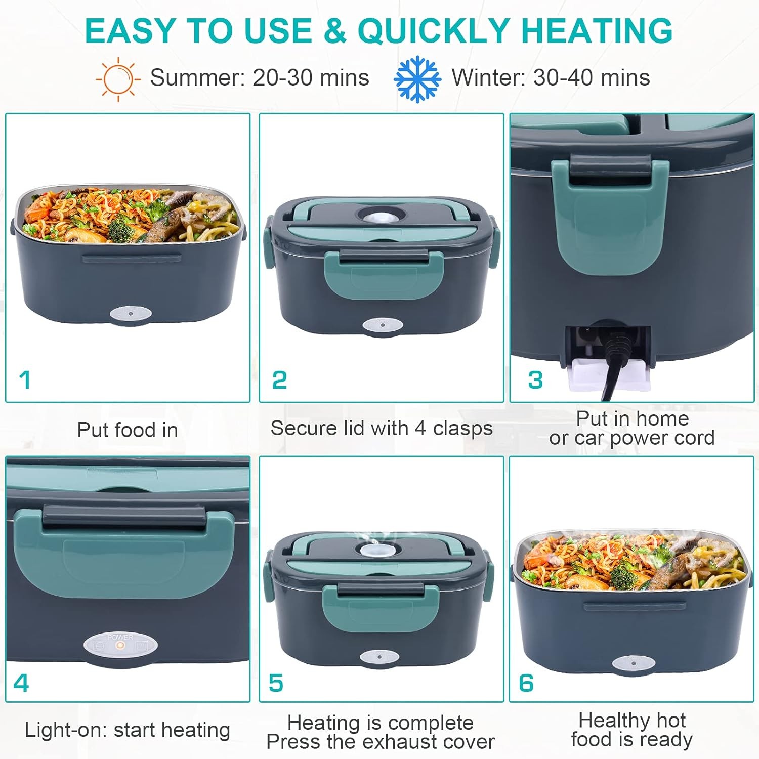 Large Capacity Portable Food Warmer Electric Lunch Box Stainless Steel for Work