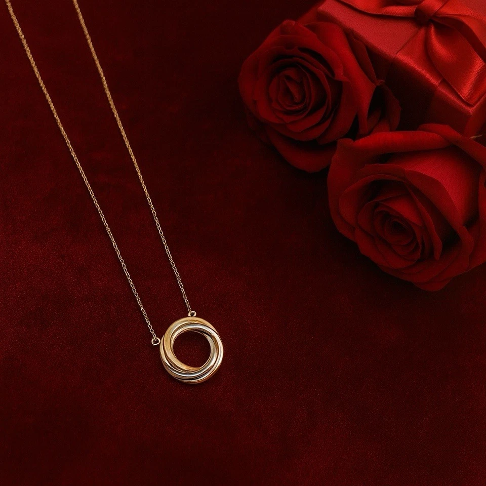 Collar Love Trinity Circle Oro 14K Tricolor Minimalista Atemporal con Caja de Regalo Foto 2 de 4