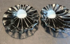 Pair SYDENSTRICKER Fluted Dishes Black & White Dip Fused Glass  4” SIGNED