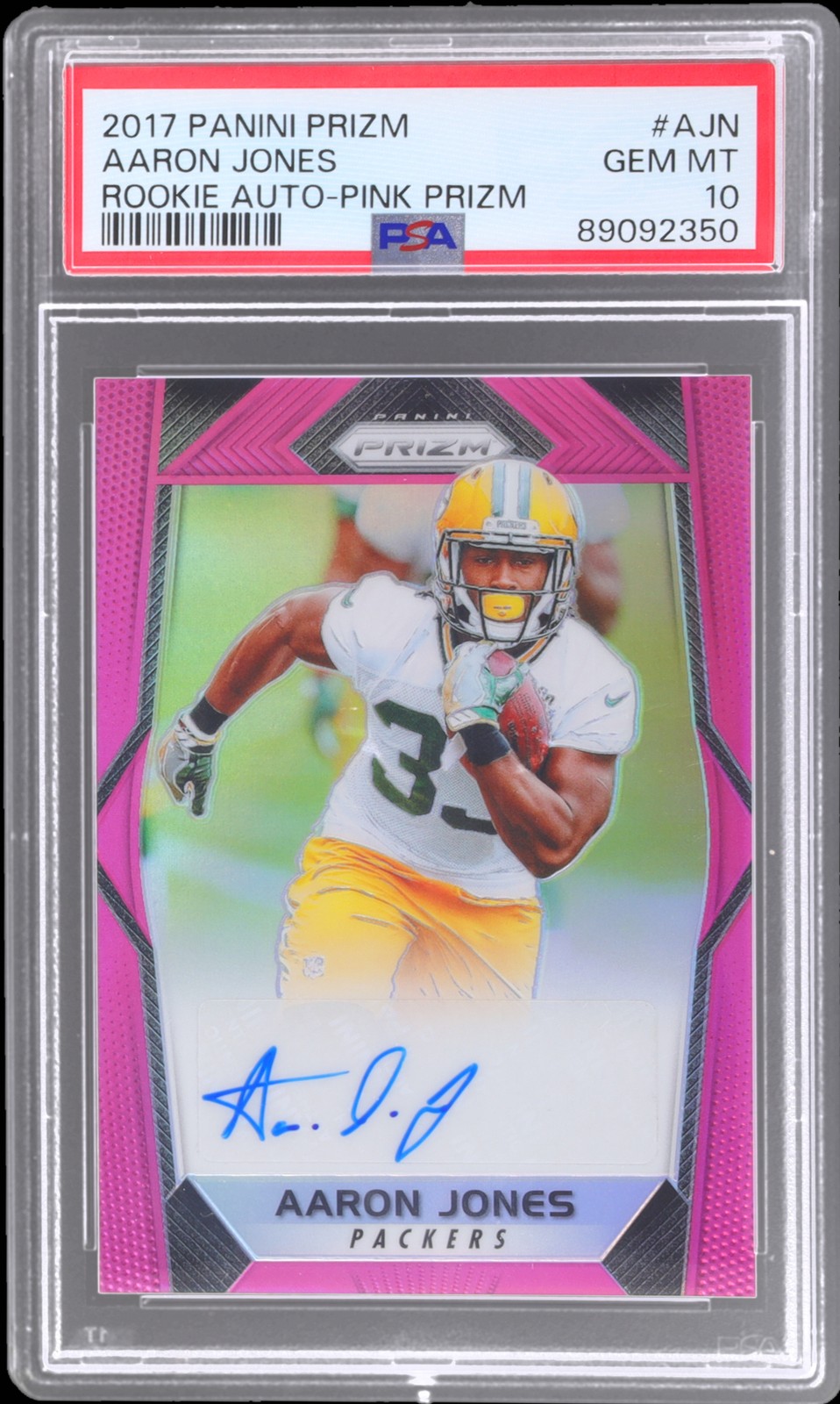 2017 Panini Prizm Aaron Jones #RARJN PSA 10 RC Rookie Autograph Pink Prizm AUTO