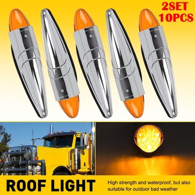 10X Amber Torpedo Cab Marker Light Chrome LED Truck Roof Lights Top Clearance EK