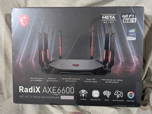 MSI RadiX GRAXE66 Black Wireless AXE6600 WiFi 6E Tri Band Gaming Router, SEALED - Picture 1 of 6