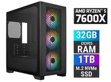AMD Ryzen 5 7600X, 32GB DDR5, 1TB NVME SSD, Windows 11, RTX Ready Custom PC