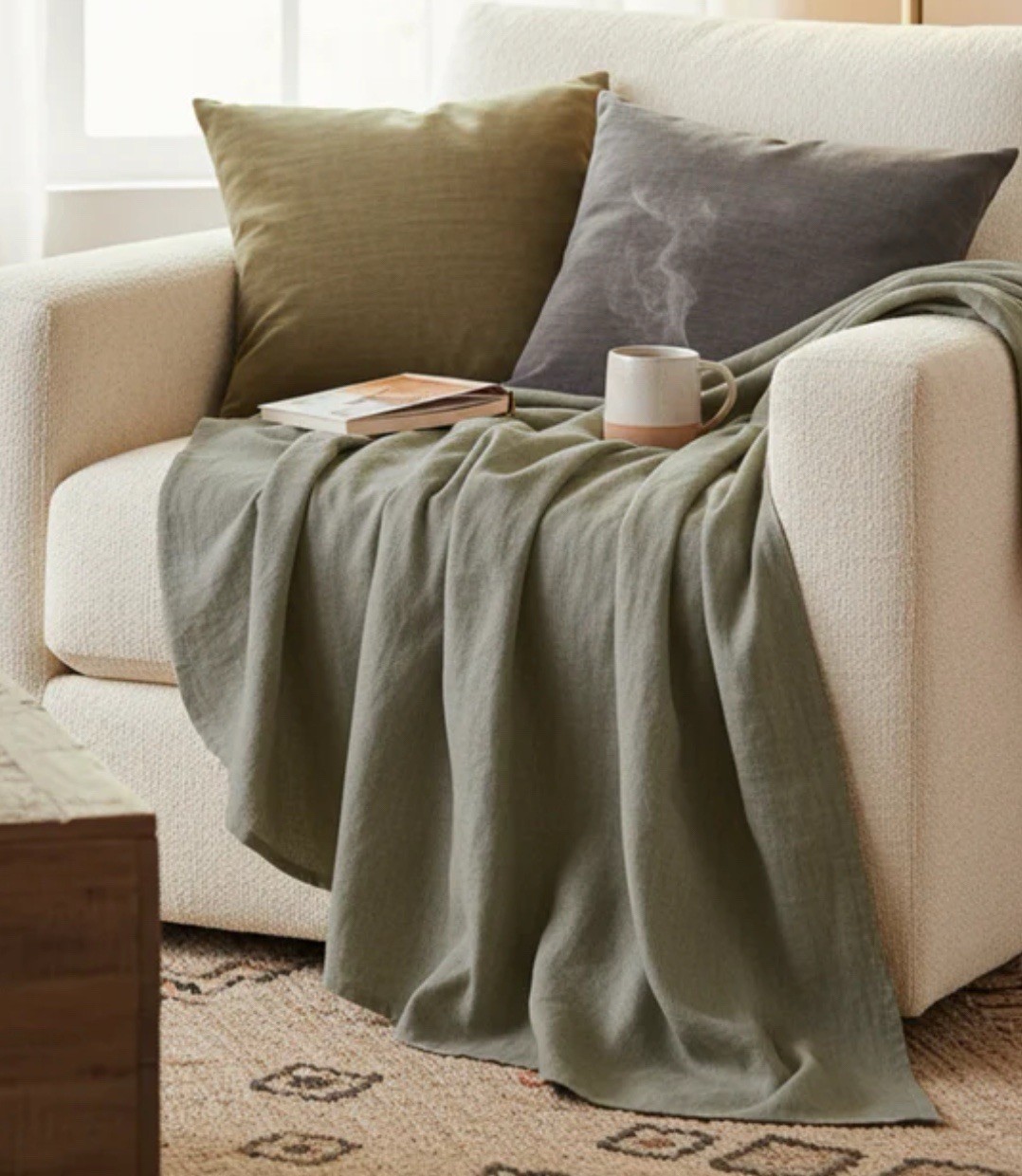 Stone Green 67&rdquo;x51&rdquo; 100% Linen 103x70cm Nwt