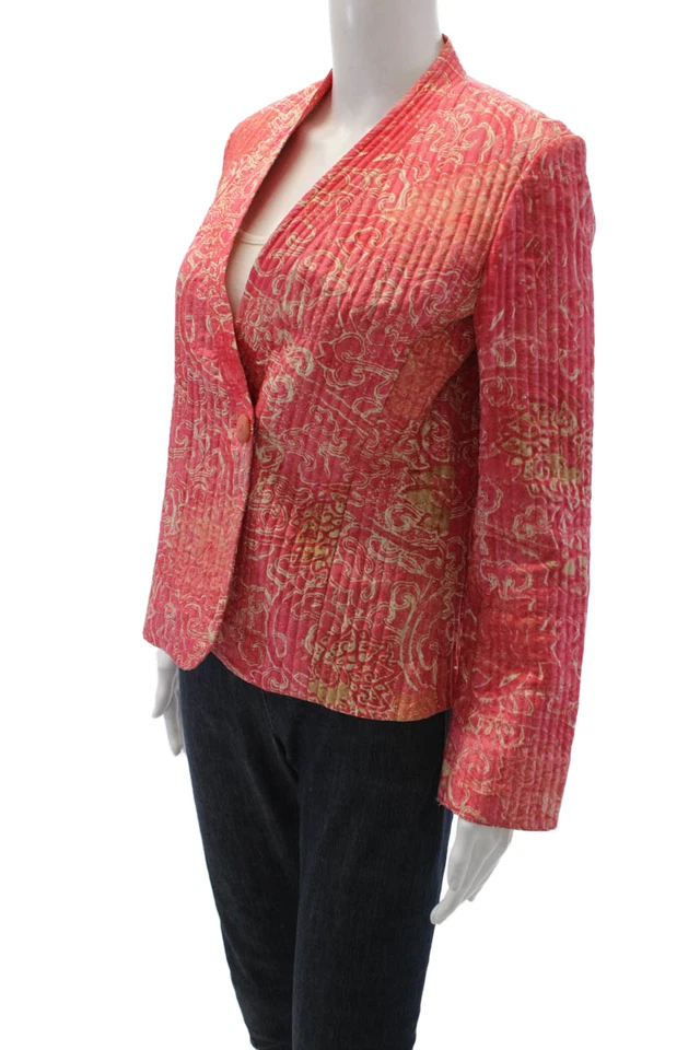 Sigrid Olsen Womens Silk Floral Buttoned Long Sleeve Blazer Jacket Pink Size XS - Image 2 of 4