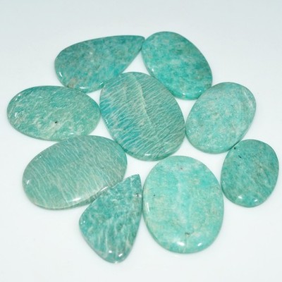 9 Pcs 403 Cts Natural Amazonite Cabochon Loose Gemstone Lot 40x25 26x20mm #17691