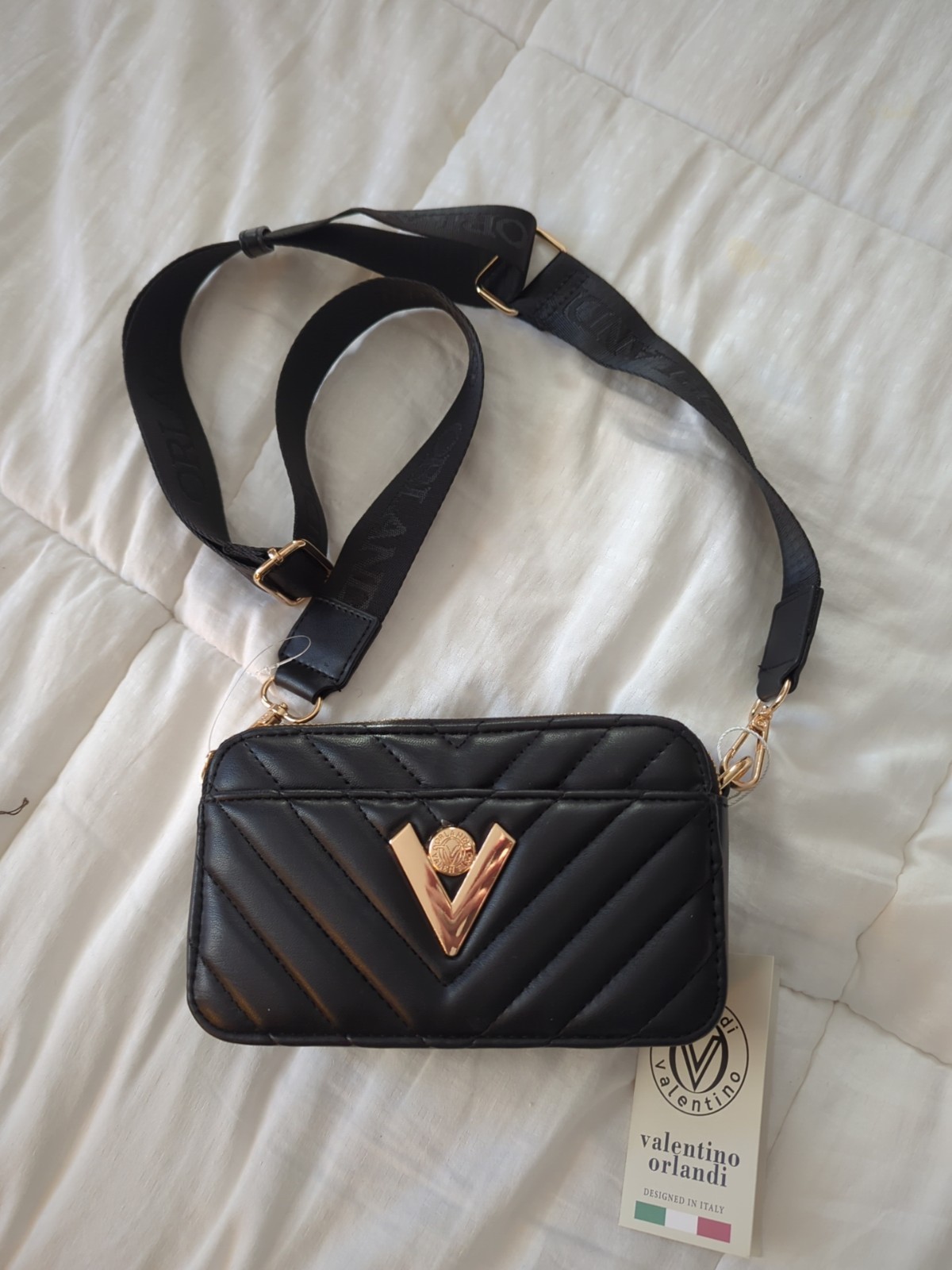 NWT Valentino Orlandi Black Quilted Leather Crossbody Bag  Style V3026 MSRP 260