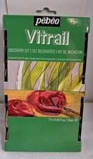 New Pebeo Vitrail Discovery Set 12 Assorted Bottles Transparent Colors For Glass