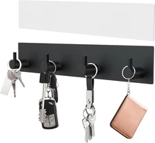 Key Holder Wall Mount, Large Metal Self Adhesive Key Hanger with 4 Hooks, No Dri