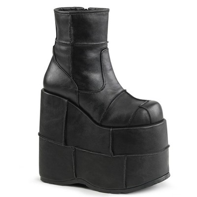 Pleaser Demonia 7'' Platform Ankle Boot Side Zip Black Vegan Leather Stack 201