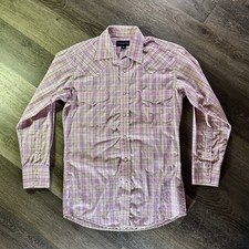 Vintage Panhandle Slim Western Shirt Mens S Pink Pearl Snap 70s 80s Made In USA