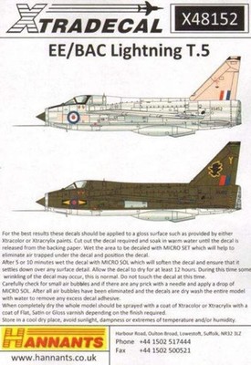 Xtradecal X48152 EE/BAC Lightning T.5 Decals 1/48 last one!