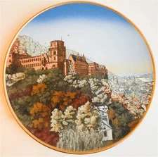 Large Antique Mettlach Wall Plate/Plaque Etched Heidelberg Castle #2362 c.1898