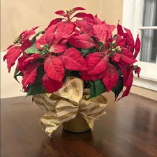 Festive Red Faux Poinsettia Arrangement with Gold Ribbon