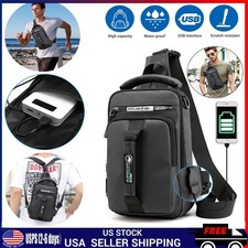 Men's Sling Crossbody Bag Anti-theft Chest Shoulder Messenger Backpack USB Gift