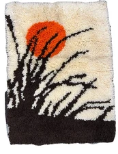 Vintage latch hook yarn wall hanging Sunsets. Art Painting Tapestry Beach