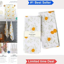 100 Cotton Kitchen Towels Set of 2 28x18 Inch Lemon Print Absorbent Dish Cloth