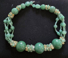 Chrysopras-Kette, 7 Kugelperlen u.a. ca. 50 cm Länge,