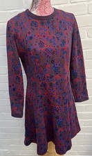 Vintage St Michael Dress Size 16 Blue Red Aline Flare Long Sleeve 60/70’s