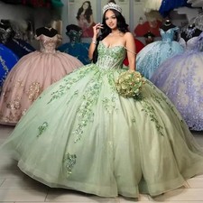 Sweet  Sequins Princess  Party Dresses Lace Applique Light Green Sweetheart