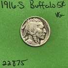 1916 S US Buffalo 🦬 Indian Head Nickel 5c VG Very Good