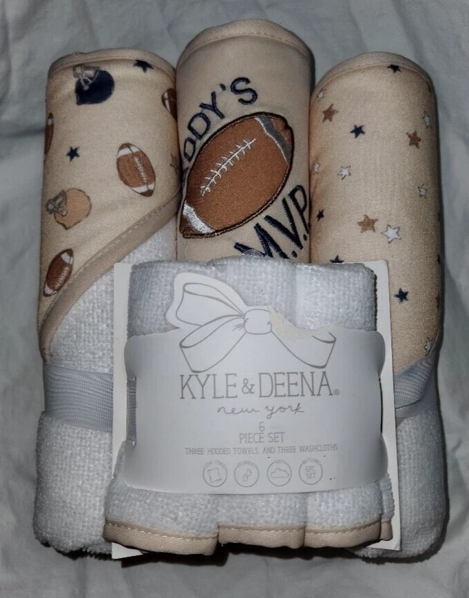 NWT Kyle & Deena Daddys MVP 6 Pc Baby Wash Rag Set Hooded Towel Football Sports
Opens in a new windo