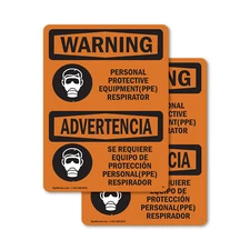 (2 Pack) PPE Respirator Bilingual OSHA Warning Sign Decal Metal Plastic