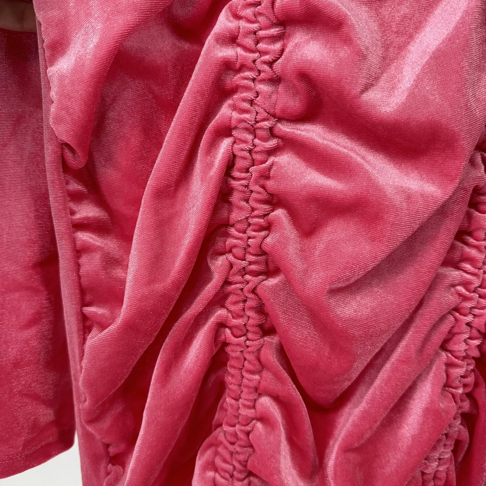 Mini Abito Velluto Rosa Favola Selvaggia Manica Lunga Taglia M Scrunch San Valentino NUOVO