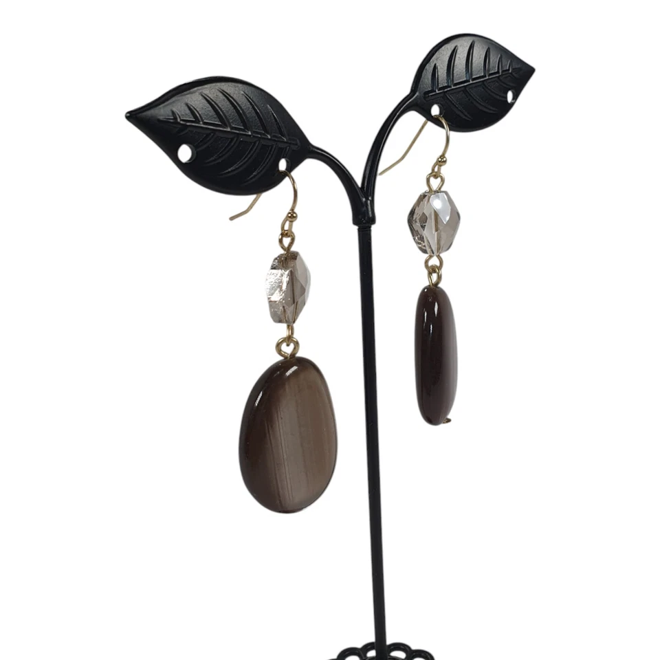 Brincos pendurados de pedra sintética cinza grande com miçangas transparentes Chicos novos com etiquetas 2 1/2" MSRP $25 - Imagem 4 de 4