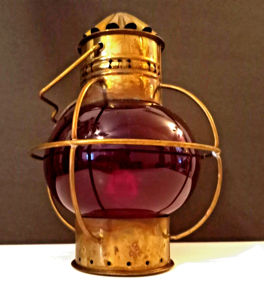 Antique Maritime Oil Lantern Ruby Red Glass Globe - Image 2 of 4