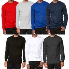 Men's Heavyweight Cotton Long Sleeve Crew Neck T-Shirt Plain Tee S-5XL