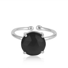 Prong Set Black Onyx Gemstone 925 Sterling Silver Engagement Ring Jewelry