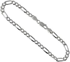 925 Sterling Silver Pave Diamond Cut Figaro Chain Necklace 4.5mm 16in to 30in