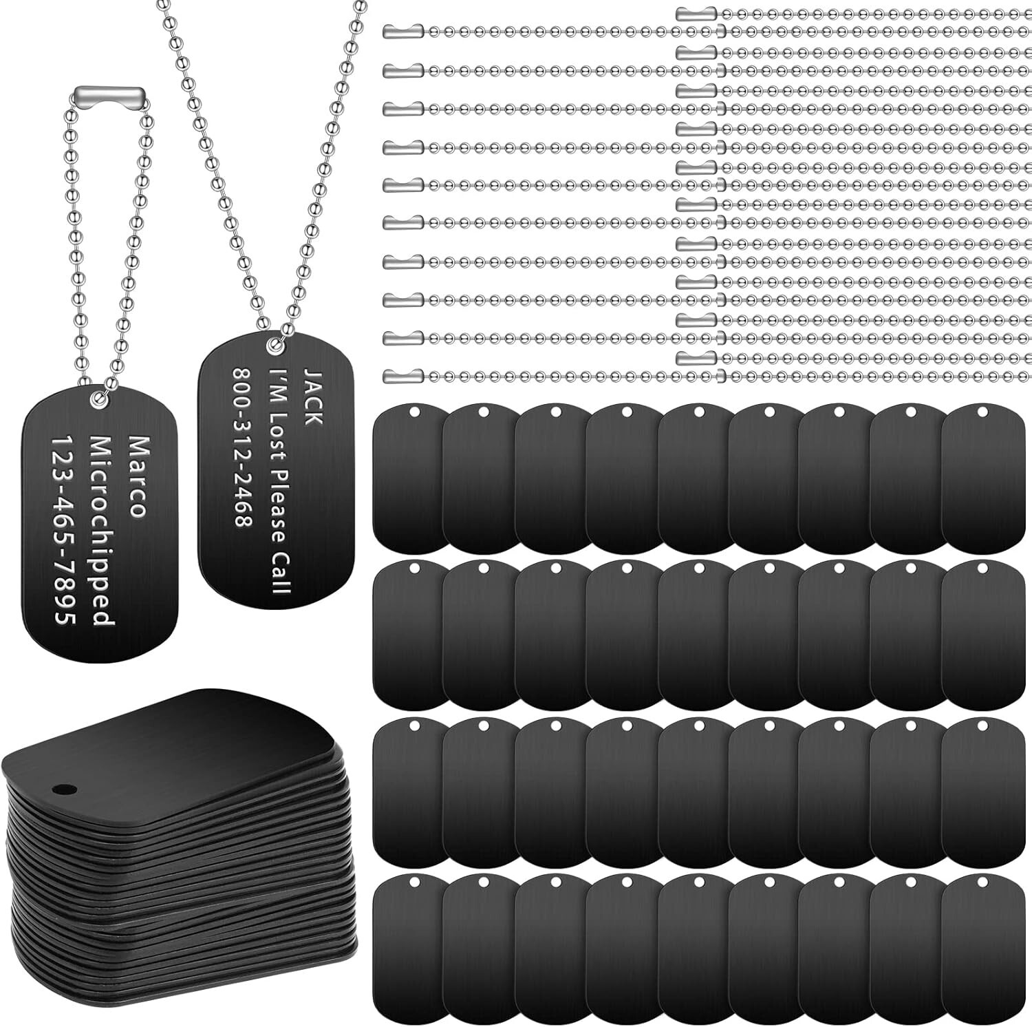 200 Pcs Premium Military Dog Tags Set - Includes 100 Aluminum Blanks & Chains