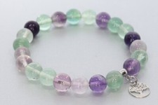 Rainbow Fluorite Ball 8mm Bracelet & Tree of Life - Custom Size AB2