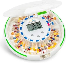 LiveFine 28-Day Automatic Pill Dispenser with LCD Display & Lock, Clear Lid