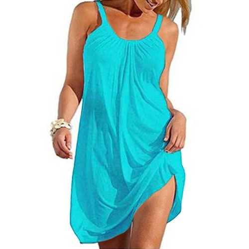 Womens Summer Holiday Beach Cover Up Ladies Casual Strappy Sundress Mini Dress - Bild 28 von 32