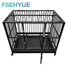 46" Heavy Duty Pet Dog Cage Strong Metal Crate Kennel Playpen with Wheels Tray