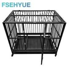 46" Heavy Duty Pet Dog Cage Strong Metal Crate Kennel Playpen with Wheels &Tray