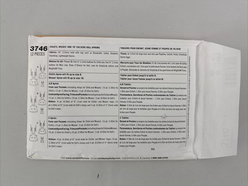 Simplicity 3746 Misses & Child & 18” Doll Matching Aprons Sewing Pattern Uncut - Picture 3 of 7