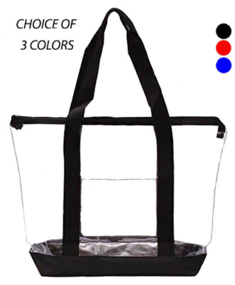 Clear Pvc Tote Bag w/Side Pocket & Zipper - Shopping, Gym, Work, Stadium Event