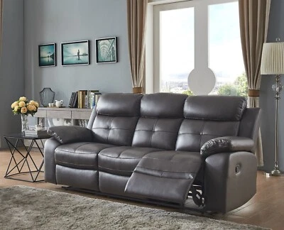 SC FURNITURE LTD Brown High Quality Real Leather Manual 3 Seater Recliner Sofa Suite CHICAGO