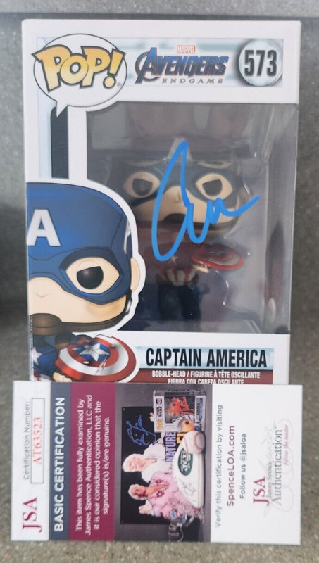 Chris Evans Signed Captain America Funko Pop! w/ JSA COA Avengers: Endgame #573