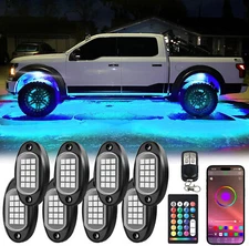 8 Pods RGB LED Rock Lights Underbody Lamps APP/Remote for Truck Pickup Off Road