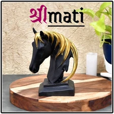 श्रीmati™ Horse Face Art Decor Showpiece Figurine, Black and Gold- Free Shipping