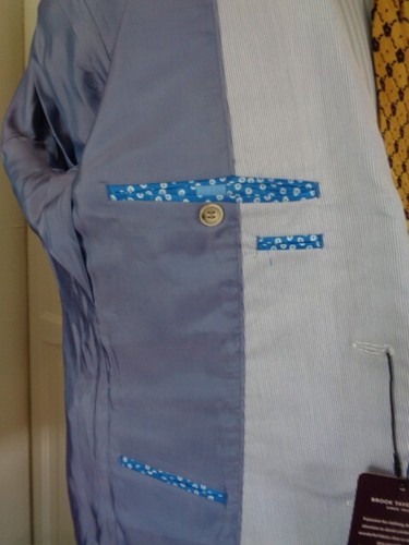 BROOK TAVERNER BLUE PURE COTTON STRIPED BLAZER /JACKET UK40RL RRP £199 - Picture 9 of 11